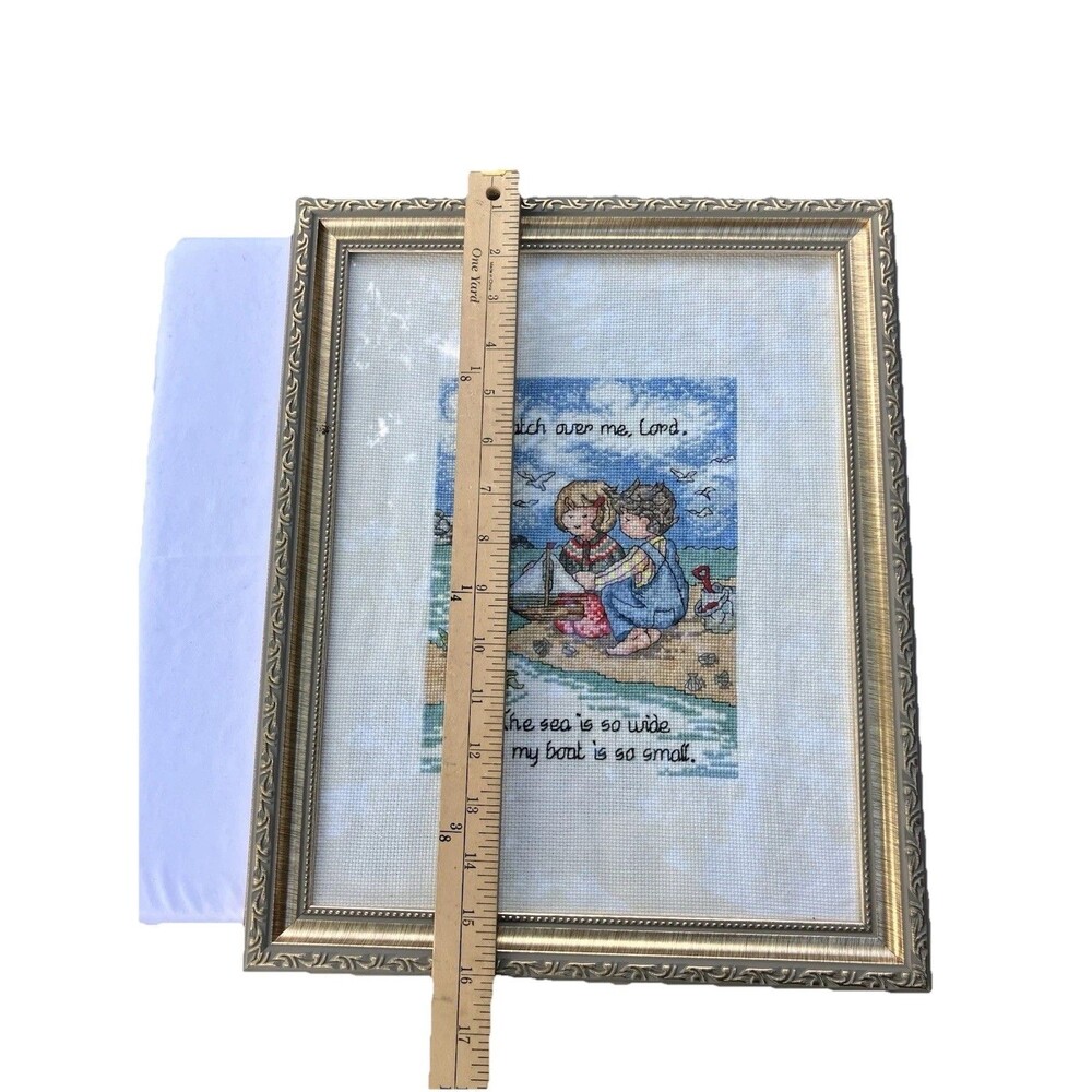 Counted Cross Stitch Completed Watch Over Me Lord Framed Religious Wall Art - Picture 2 of 6